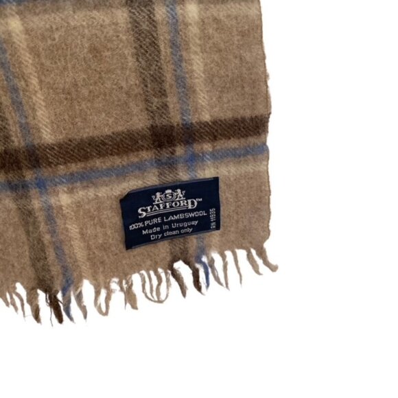 Stafford Brown Plaid Lambswool Scarf with Fringe Hem - Picture 2 of 3
